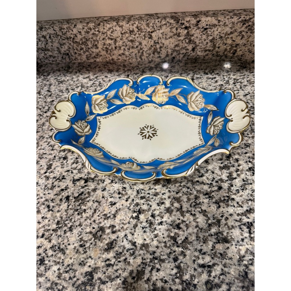 Vintage Tillowitz Handpainted Footed Bowl Cobalt Blue German
